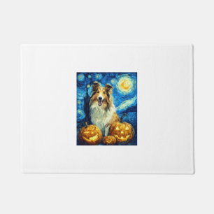 Cute Rough Collie Dog Halloween Jack O Lantern Pum Doormat