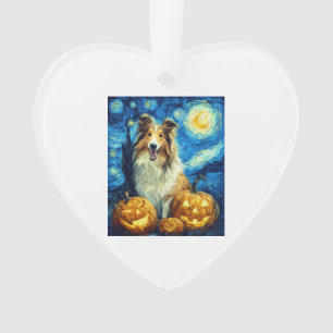 Cute Rough Collie Dog Halloween Jack O Lantern Pum Ornament