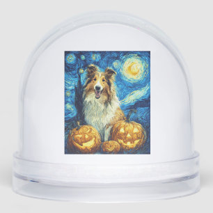 Cute Rough Collie Dog Halloween Jack O Lantern Pum Snowglobe