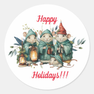 Cute Round Christmas Mice Stickers