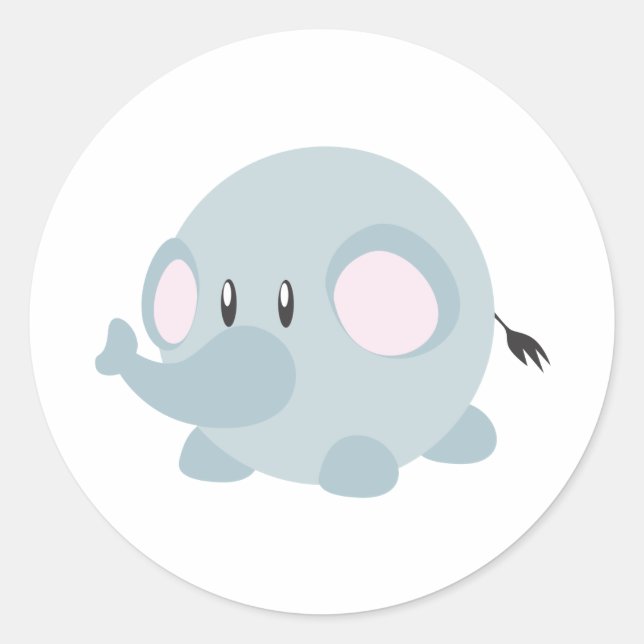 Cute Round Elephant Classic Round Sticker (Front)