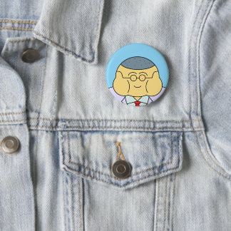 Cute Round Face Business Employee ID Badge Blue