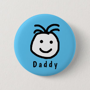Cute Round Happy Face Daddy Fathers Day Blue 2 Inch Round Button