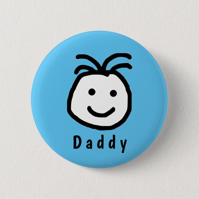 Cute Round Happy Face Daddy Fathers Day Blue 2 Inch Round Button (Front)