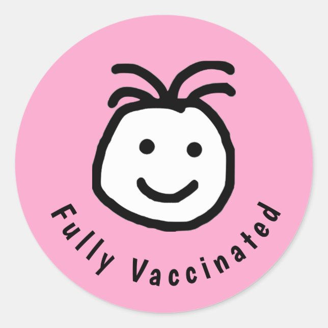 Cute Round Happy Face Fully Vaccinated Pink Classic Round Sticker (Front)