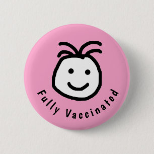 Cute Round Happy Face Fully Vaccinated Text 2 Inch Round Button