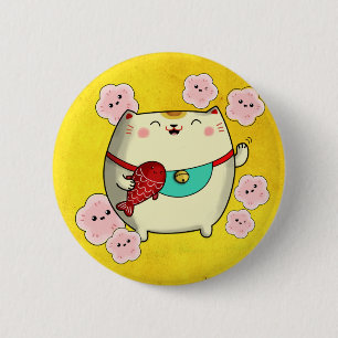 Cute Round Maneki Neko Cat 2 Inch Round Button