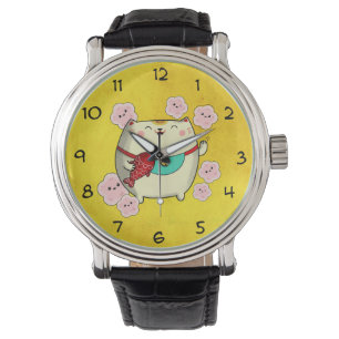 Cute Round Maneki Neko Cat Watch
