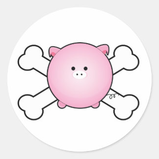cute round pink piggy crossbones design classic round sticker