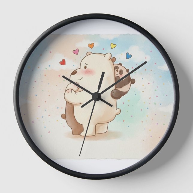 Cute , round wall clock with lovely bears (Front)