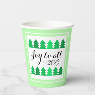 Cute Rows of Green Christmas Trees Joy Custom Year Paper Cups