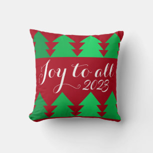 Cute Rows of Green Christmas Trees Joy Custom Year Throw Pillow