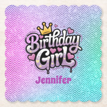 Cute Royal Birthday Girl Party Paper Coaster