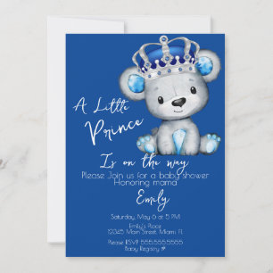 Cute Royal Blue Bear Boy Baby Shower  Invitation
