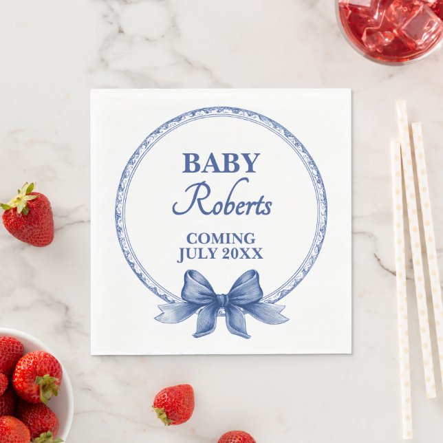 Cute Royal Blue Boy Baby Shower Napkin (Insitu)