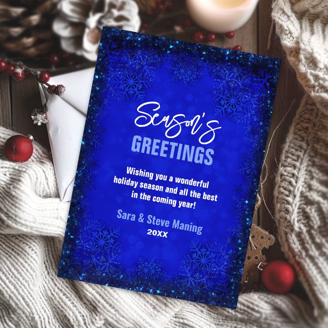 Cute royal blue glittery snowflakes Christmas  Holiday Card (Creator Uploaded)