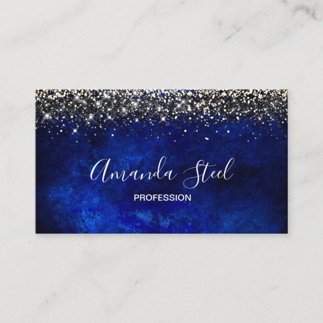 Cute royal blue gold faux glitter appointment card (Front)