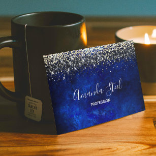 Cute royal blue gold faux glitter 	Magnetic business card