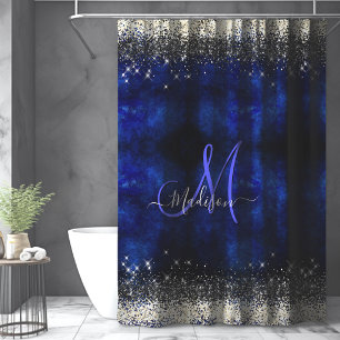 Cute royal blue gold faux glitter monogram