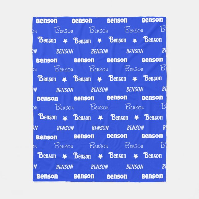 Cute royal blue repeating name personalized fleece blanket (Front)
