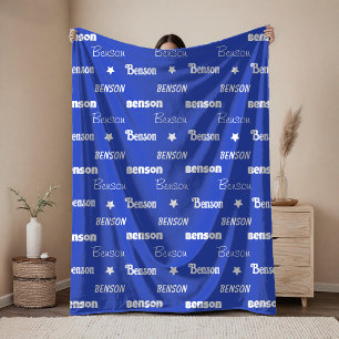 Cute royal blue repeating name personalized fleece blanket