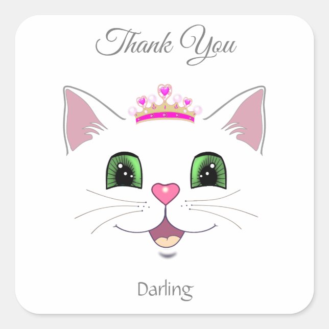 Cute royal cat face with crown Thank You Square Sticker (Front)