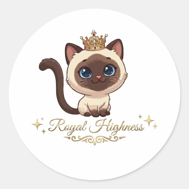  Cute Royal Siamese Cat Classic Round Sticker (Front)