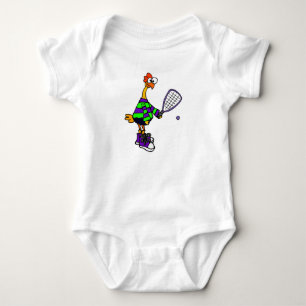 Cute Rubber Chicken Playing Racquetball Cartoon Baby Bodysuit