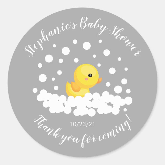 Cute Rubber Duck Baby Shower Favour Sticker (Front)
