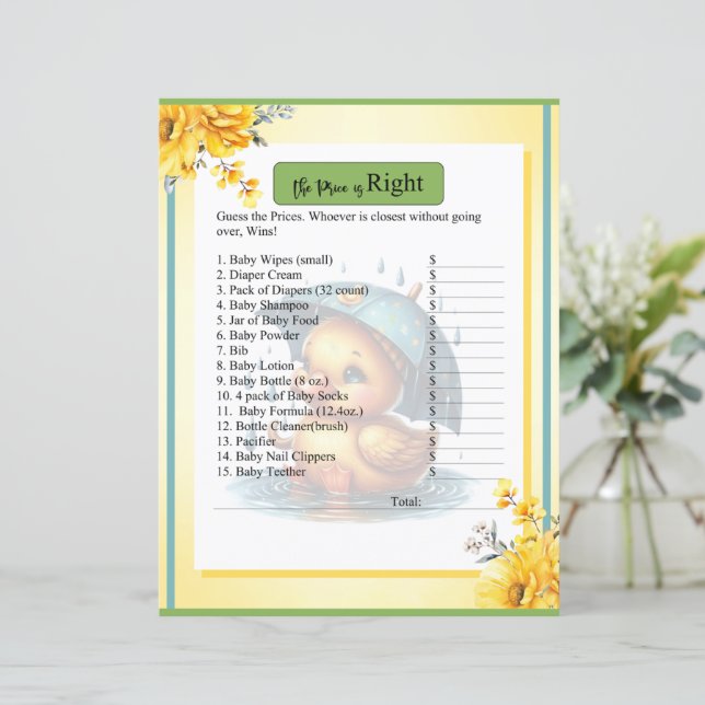Cute Rubber Duck  Baby Shower Price is Right Game (Standing Front)