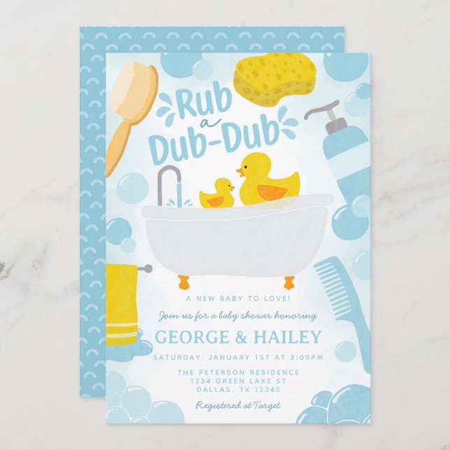 Cute Rubber Duck Ducky Baby Shower Invitation (Front/Back)