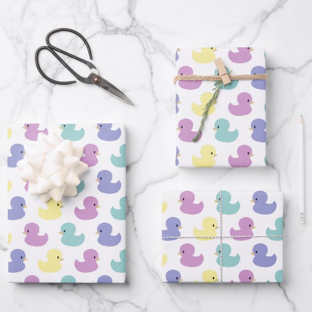 Cute Rubber Duck Gender Neutral Baby Shower Wrapping Paper Sheet (Front)