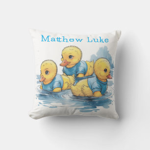 Cute Rubber Duck in Blue Clothing Custom Throw Pillow