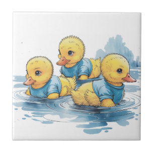 Cute Rubber Duck in Blue Clothing Tile