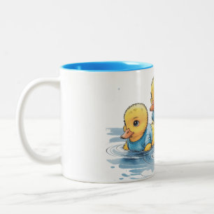 Cute Rubber Duck in Blue Clothing  Two-Tone Coffee Mug