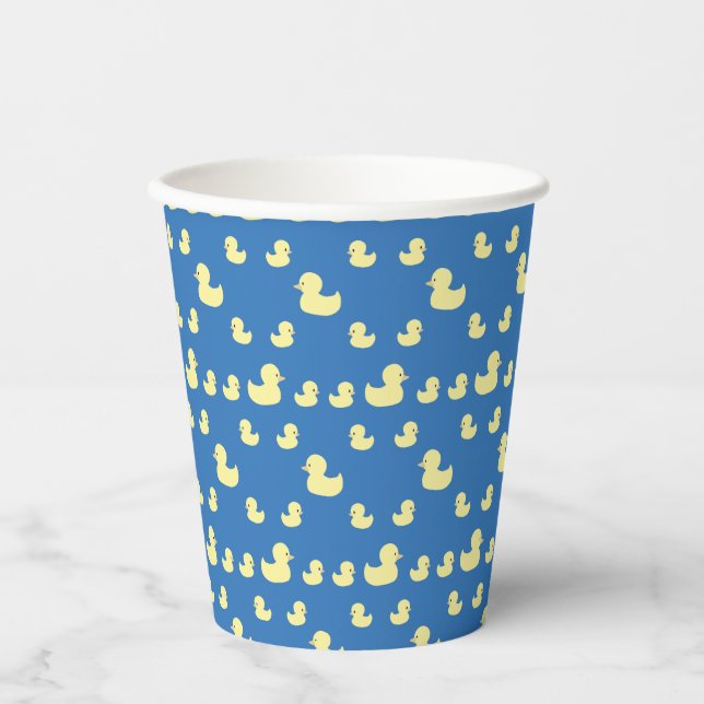 Cute Rubber Duck Modern Blue Baby Shower Paper Cups (Front)