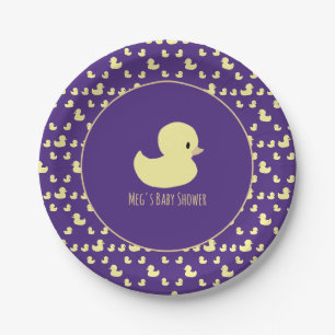 Cute Rubber Duck Modern Purple Baby Shower Paper Plate