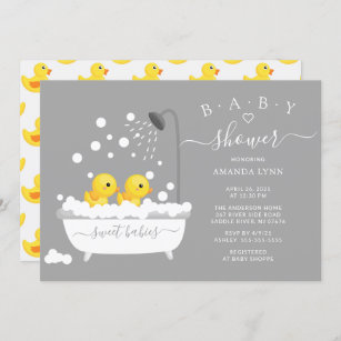 Cute Rubber Duck Twins Baby Shower Invitation
