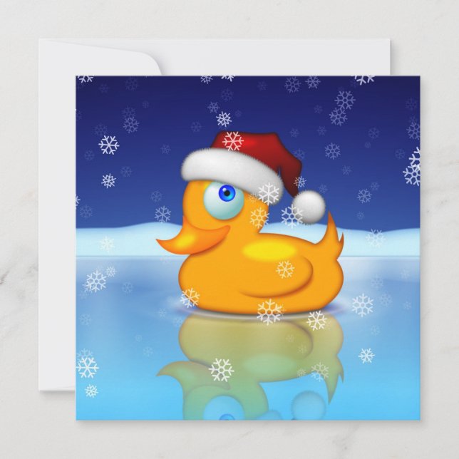 Cute Rubber Duck With Santa Claus Cap Holiday Card (Front)