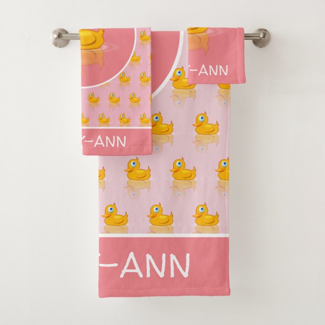 Cute Rubber Duck With Your Name Bath Towel Set (Insitu)