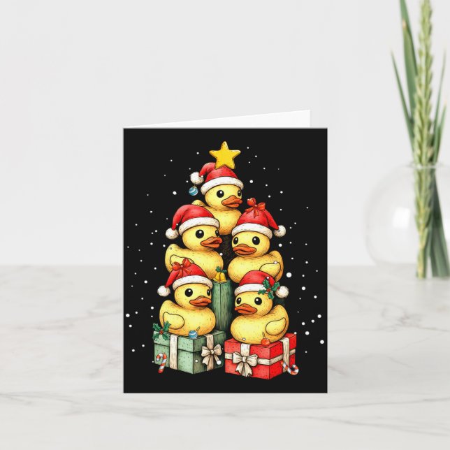 Cute Rubber Ducks Le Duckie Christmas Tree Xmas Ha Card (Front)