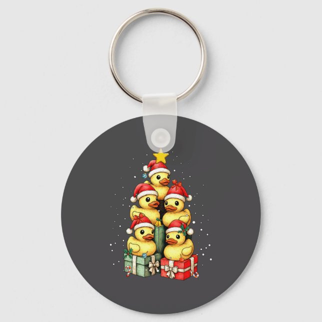 Cute Rubber Ducks Le Duckie Christmas Tree Xmas Ha Keychain (Front)