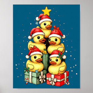 Cute Rubber Ducks Le Duckie Christmas Tree Xmas Ha Poster