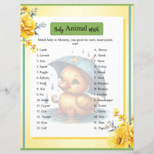 Cute Rubber Ducky Baby Shower Animal Match Game
