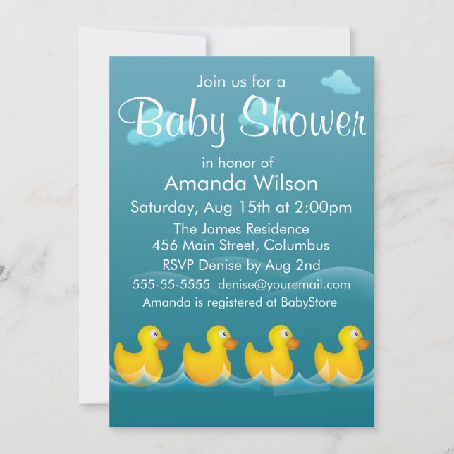 Cute Rubber Ducky Baby Shower Invitation (Front)