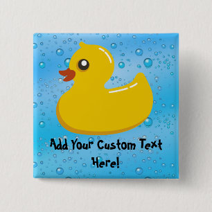 Cute Rubber Ducky/Blue Bubbles 2 Inch Square Button