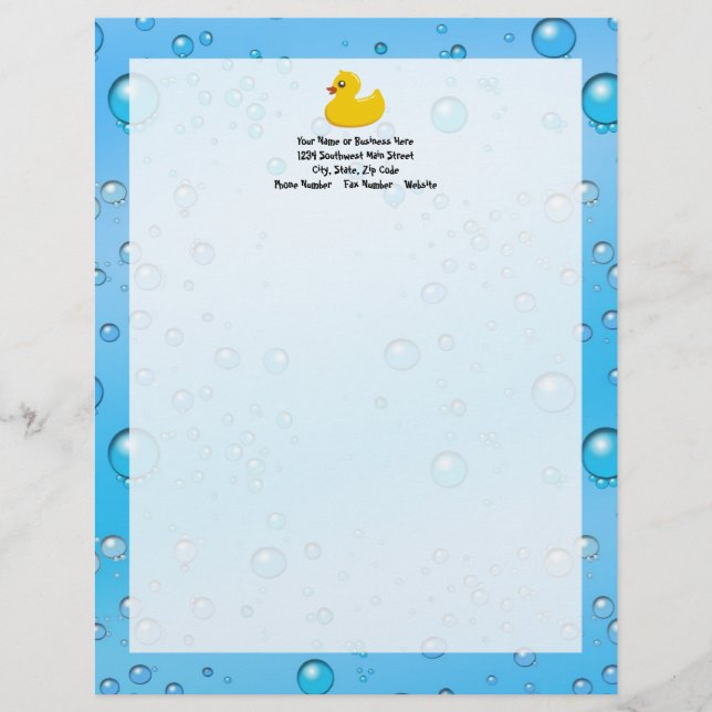 Cute Rubber Ducky/Blue Bubbles Letterhead (Front)