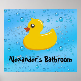 Cute Rubber Ducky/Blue Bubbles Poster