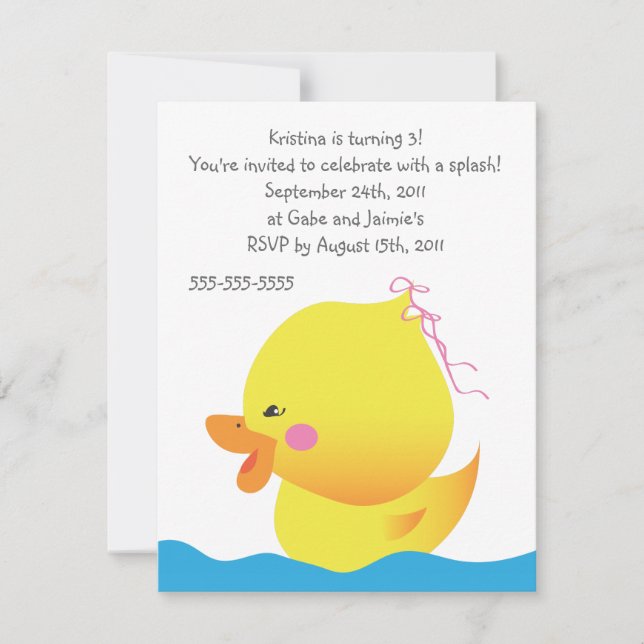 Cute Rubber Ducky Girl Birthday Invitation (Front)