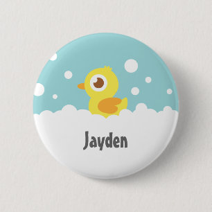 Cute Rubber Ducky in Bubble Bath Kids Name Button